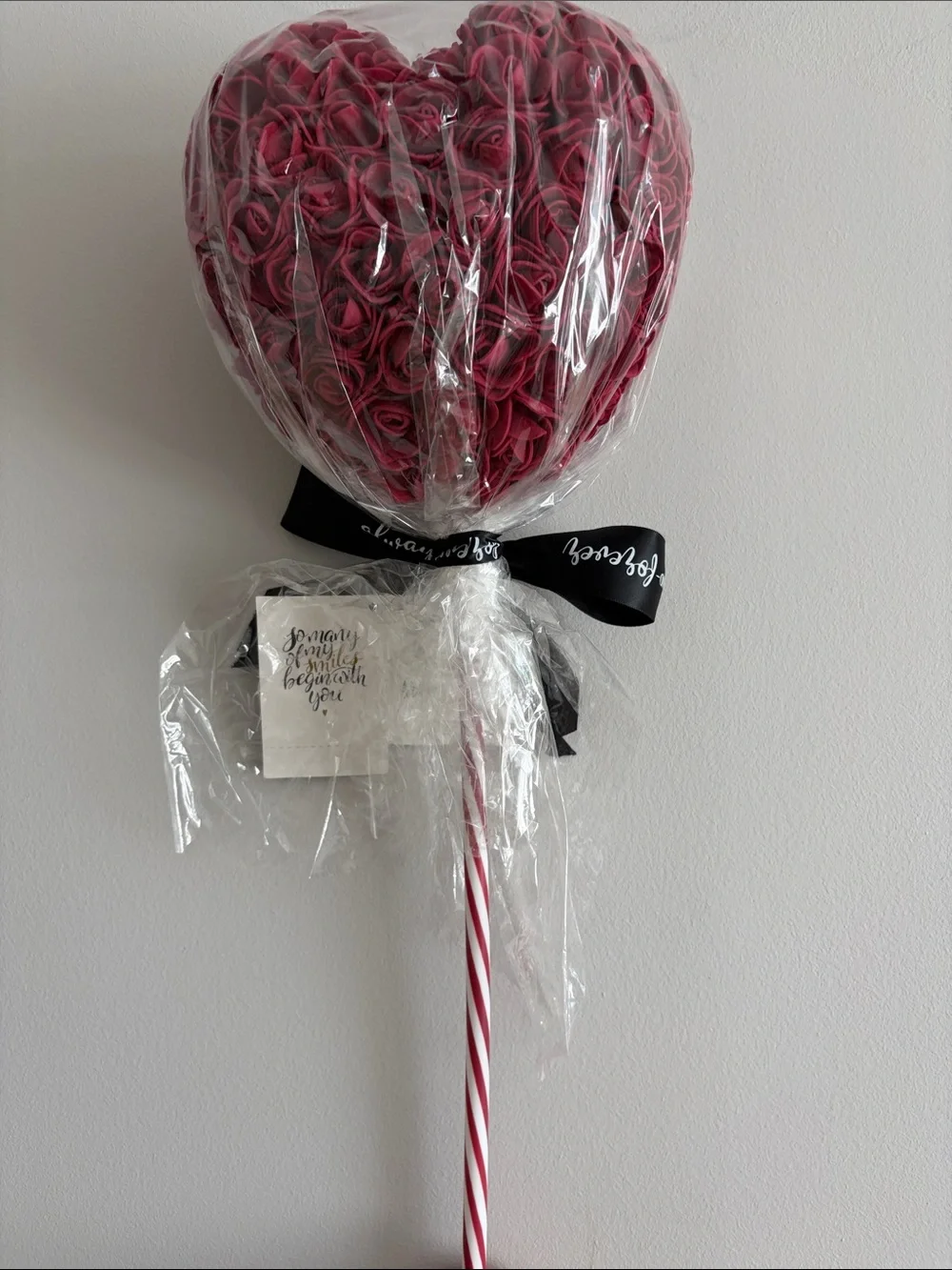 Always and Forever Heart Rose Lollipop - Burgundy